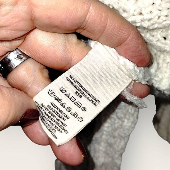 Free People Womens Sweater Sz Small Cotton Cable Knit Vneck Slouchy Oversized - Picture 9 of 12